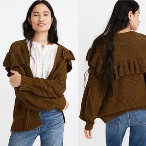 Madewell Ruffle Knit Open Front Cardigan Olive Green XXS XS S